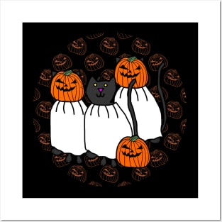 Halloween Cats in Horror Pumpkin Head Costumes Posters and Art